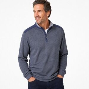 Bugatchi Quarter Zip Cotton Knit Pullover Mens XXL Blue Gray Stripe
